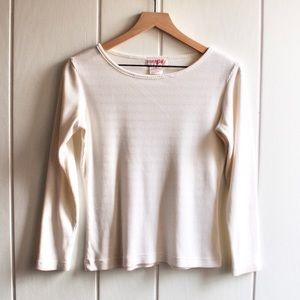 1980s Vintage Ivory Rib Knit Crewneck Top